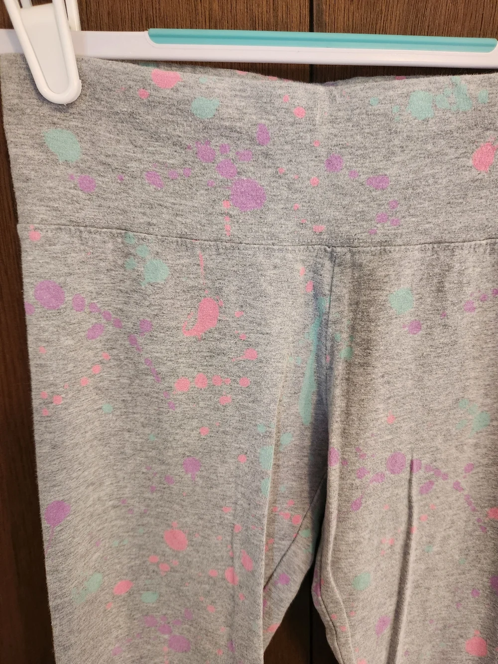 Justice Gray Leggings with Pink & Mint Paint-Splash
